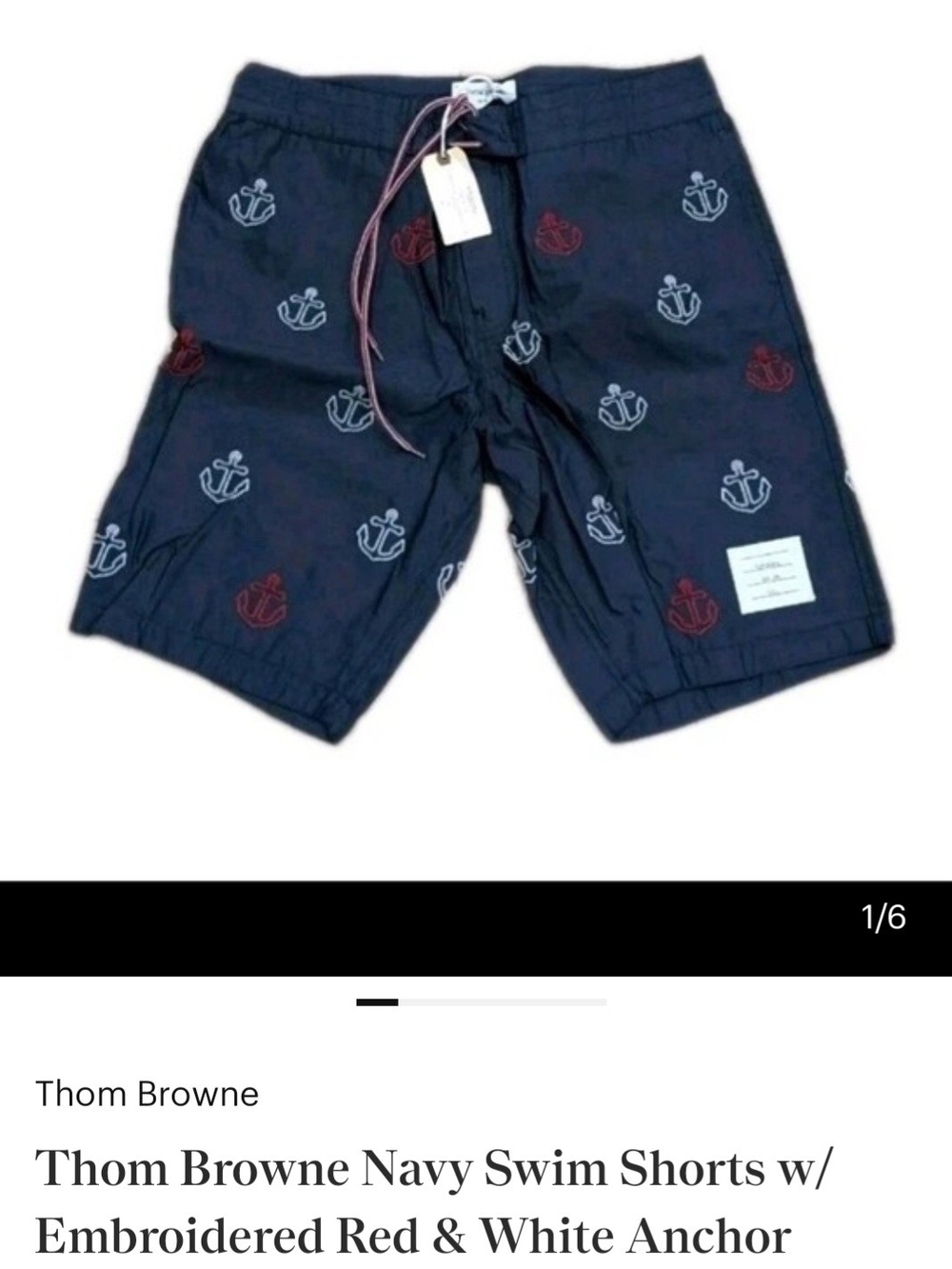Thom Browne Navy Swim Shorts Embroidered Anchor Size 2
